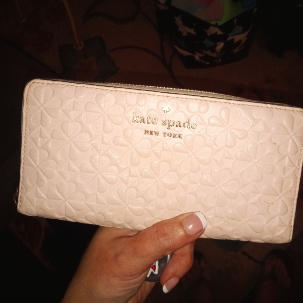 Kate Spade Large Zip Around Continental Wallet Clover Geo Emboss Peachpuff